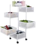 Amazon Brand - Solimo Five-Tier Square Trolley with Baskets, Rotating, Wire Mesh Baskets, Portable (White) - Mid-Steel